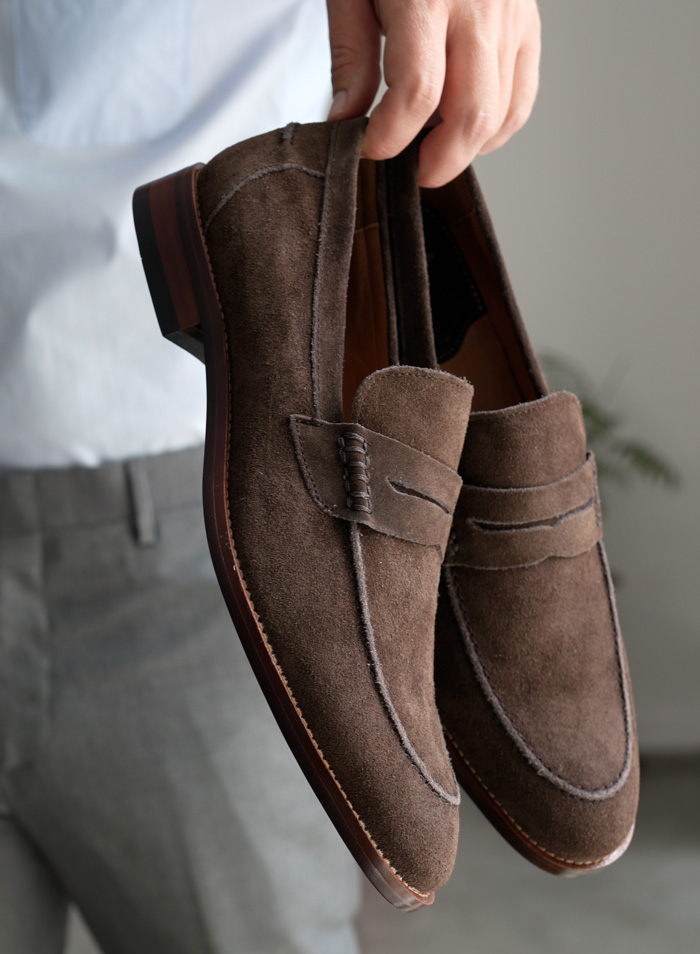 brown suede loafers