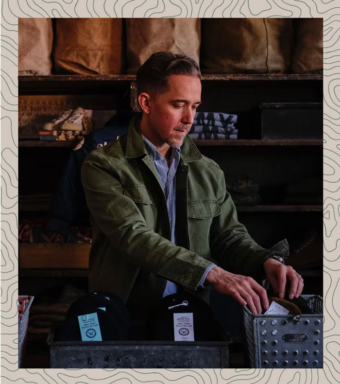 man wearing flint and tinder fatigue jacket