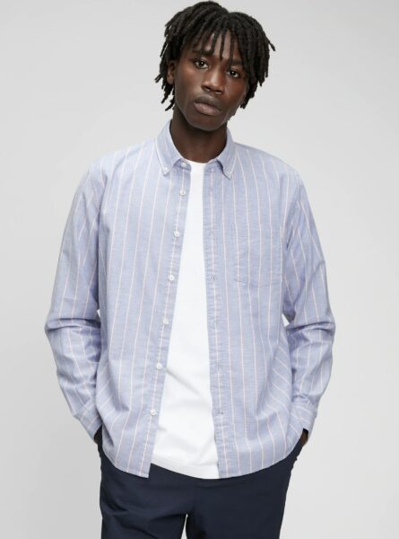 image of a light blue button down oxford shirt