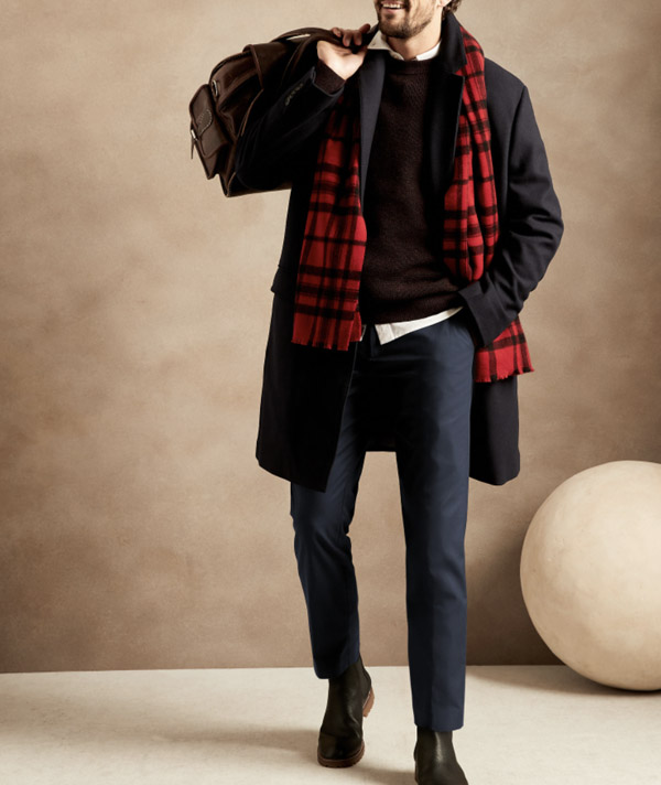 image of man wearing navy blue wool dress pants