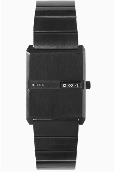 image of a black plate stainless steel bracelet watch