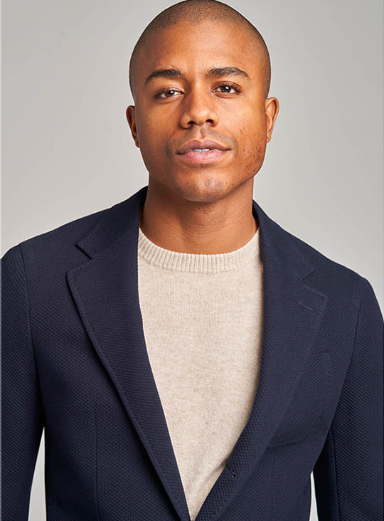 image of close up of a navy sport coat