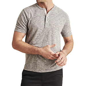 image of a grey heathered short sleeve henley