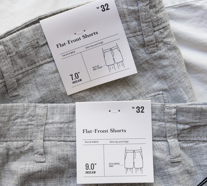 tags on target flat-front shorts in different sizes