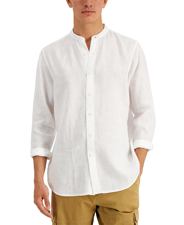 mandarin collar linen shirt