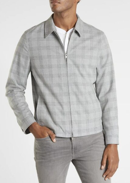 image of a grey plaid harrington style jacket
