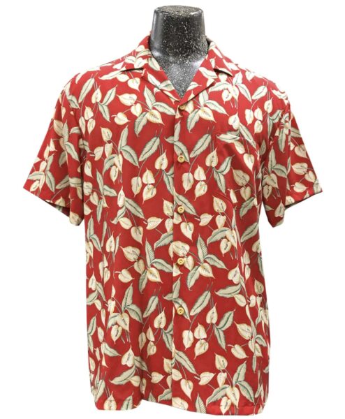 image of a red printed hawaiin floral print shirt