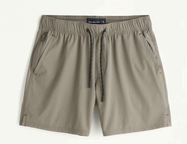 image of tan elastic waist pull on shorts