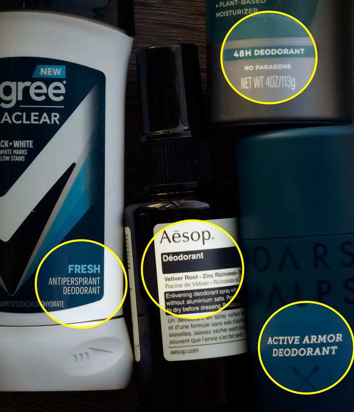 deodorant vs antiperspirant on different bottles