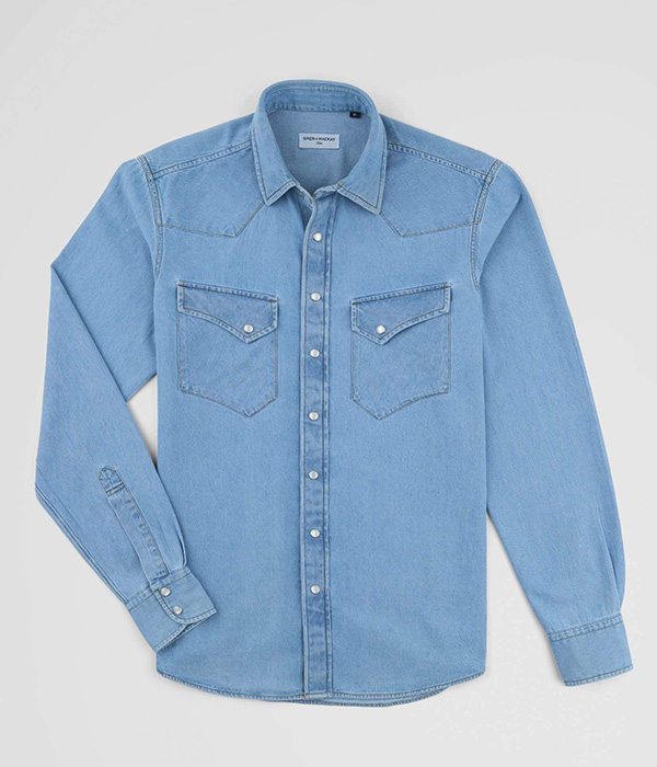 image of a blue long sleeve chambray shirt