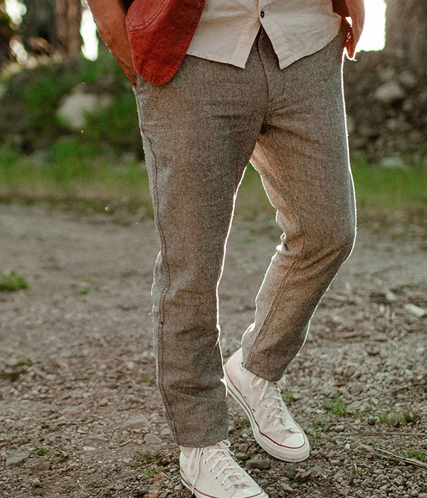 image of charcoal grey herringbone pants