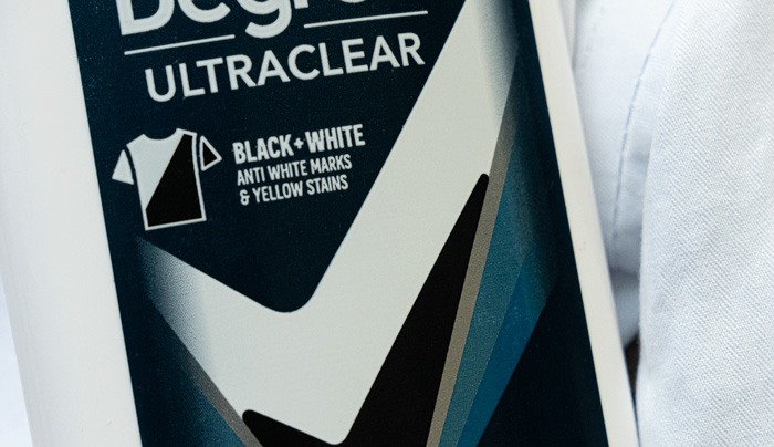 close up of antiperspirant that says blac+white anti white marks & yellow stains Degree