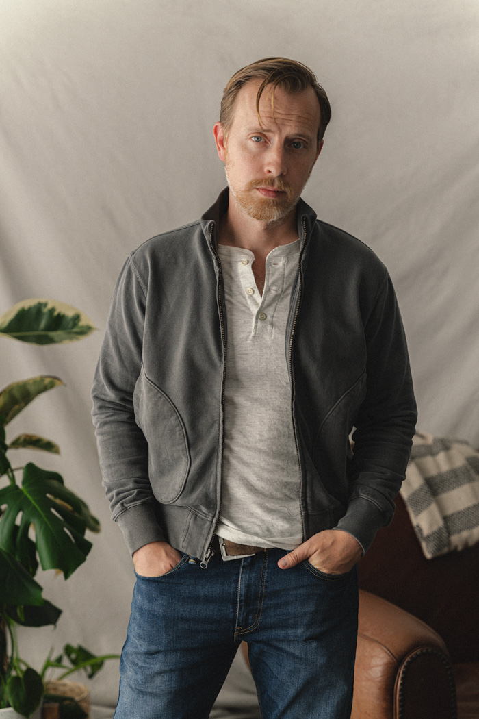 buck mason track jacket in venice wash