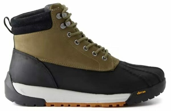 a brown and black waterproof duck boot