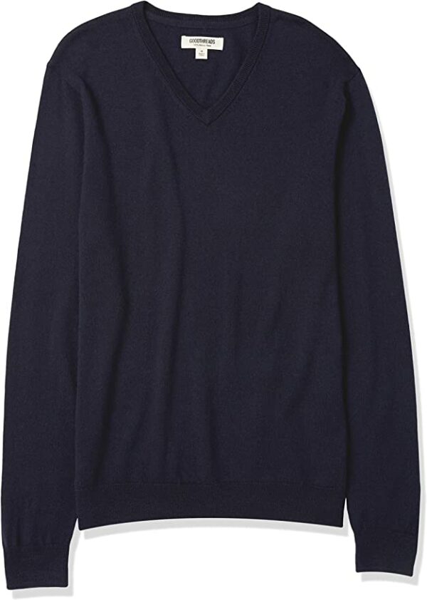 navy blue v neck long sleeve sweater