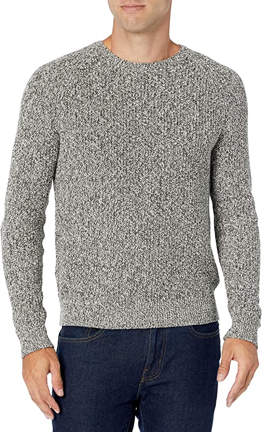 a man wearing a grey long sleeve crew neck sweater