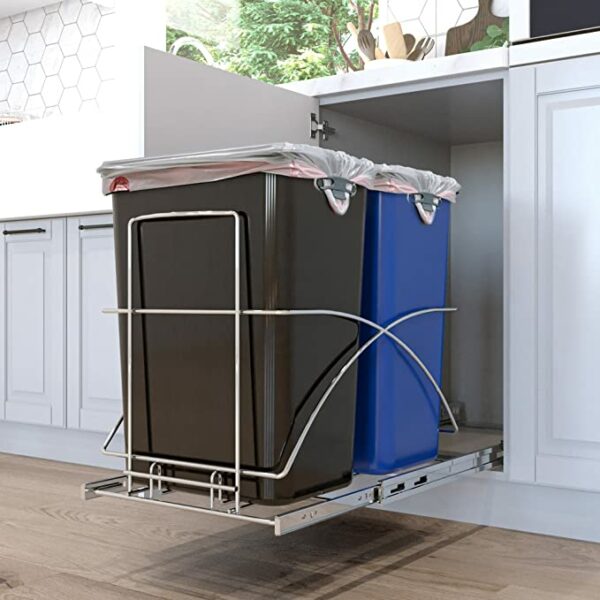 a sliding trash bin organizer storage