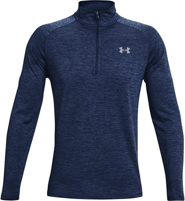 dark blue long sleeve half zip shirt