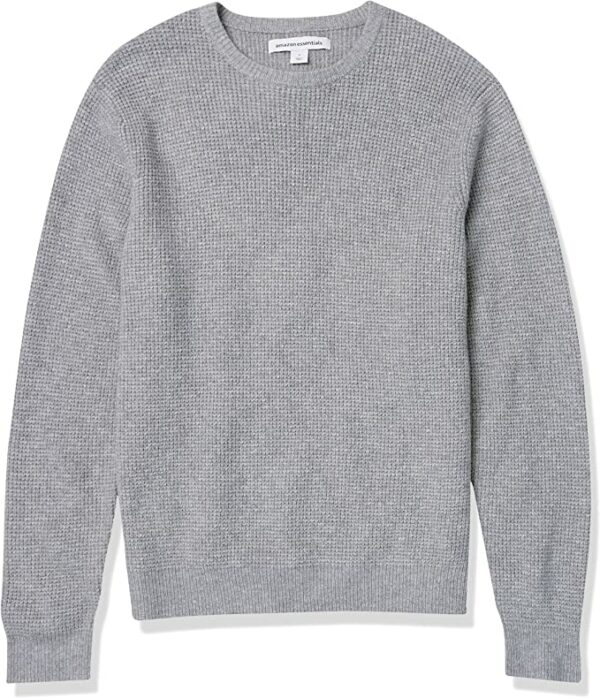 a grey waffle knit long sleeve crewneck sweater