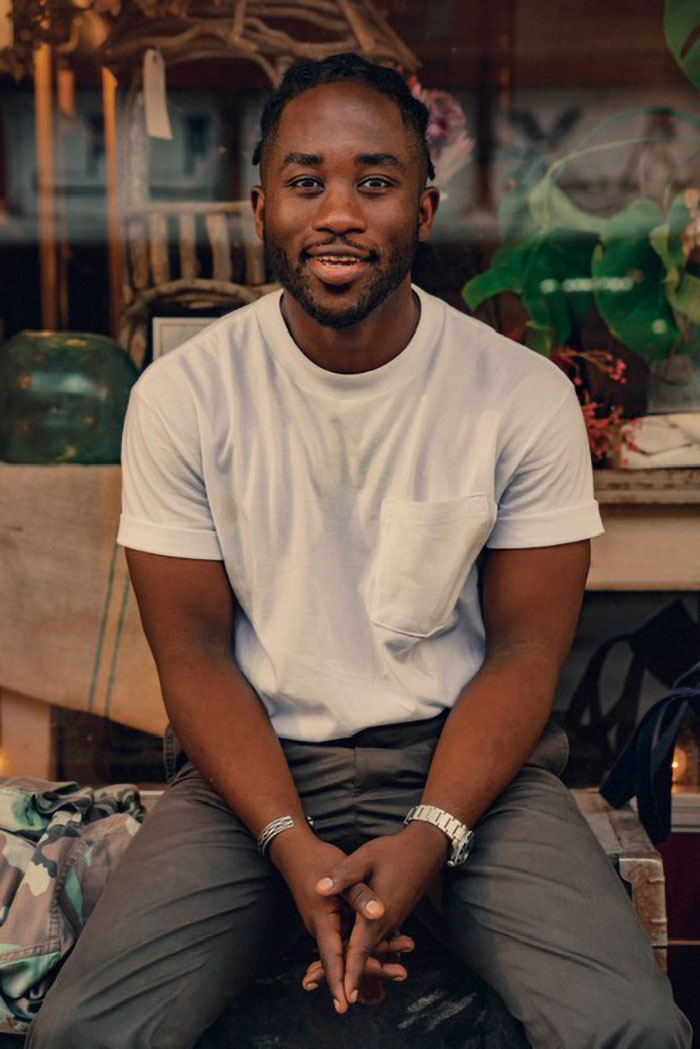 man wearing white pocket t-shirt