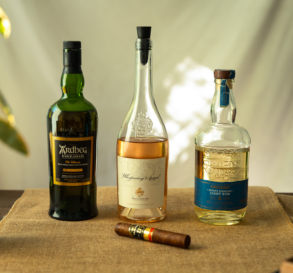 cigar with scotch, rose wine, and light rum