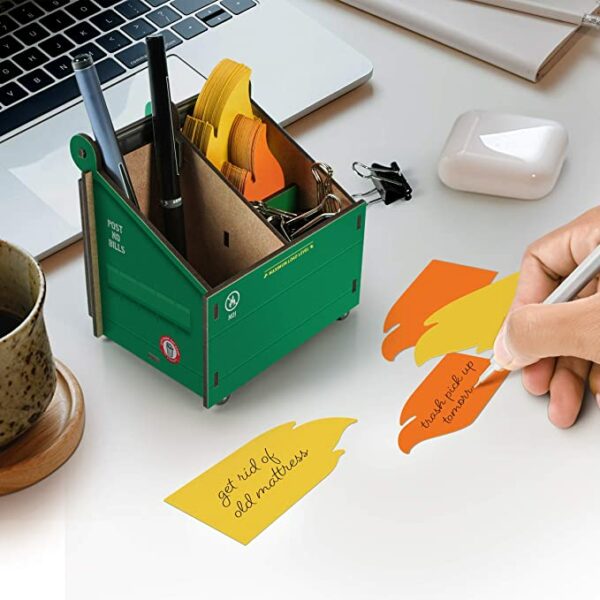 a desk caddy designed like a dumpster fire
