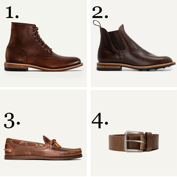 1 trench boot 2 chelsea boot 3 camp moc 4 roller belt