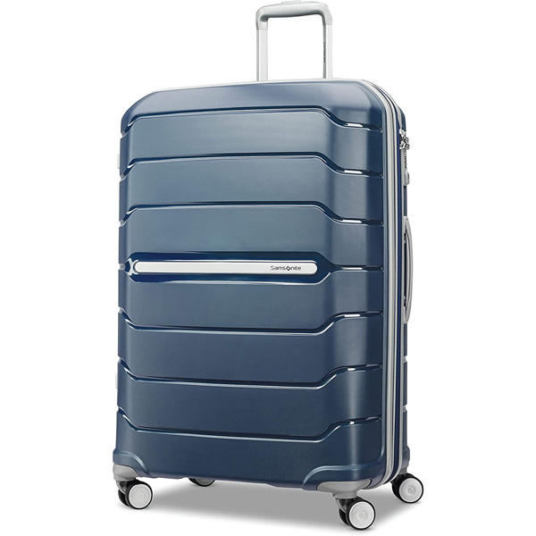 a blue hard case spinner luggage for travel