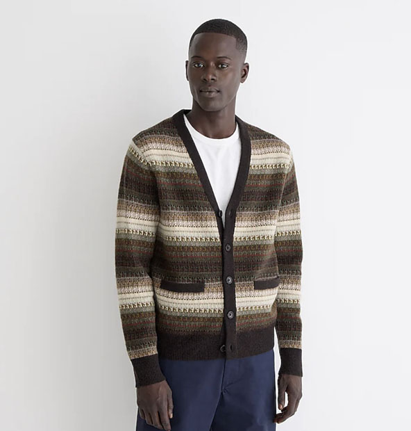 man wearing horizontal stripe sweater