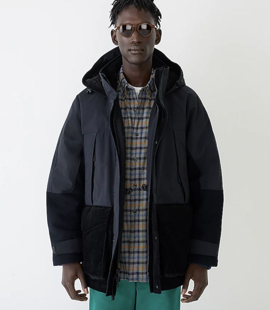 man wearing blue and black parka jacket
