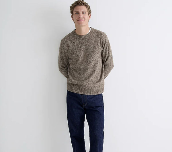 man wearing brown marled sweater