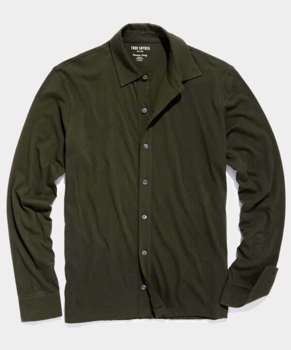 a button front jersey fabric long sleeve shirt