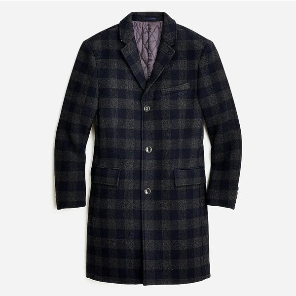 a wool blend plaid top coat