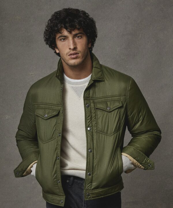 a man wearing a nylon filled jacket