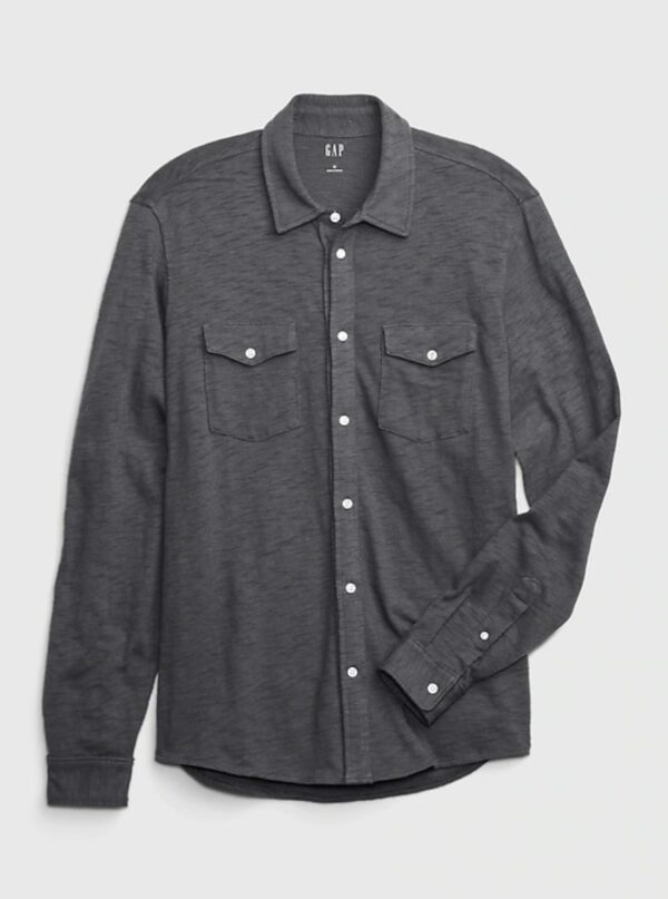 a long sleeve button front slub shirt