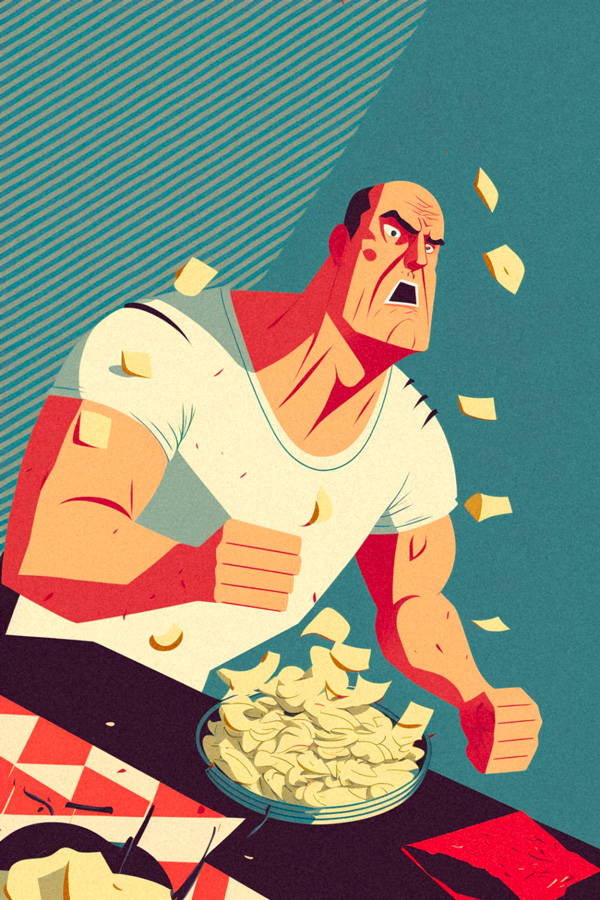 man overcome by potato chips