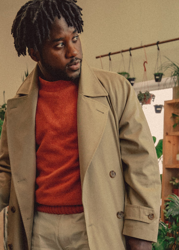 a trench coat with raglan sleeves