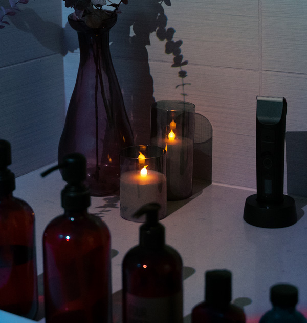 fake candles in bathroom