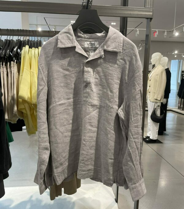 a long sleeve cotton linen polo style shirt