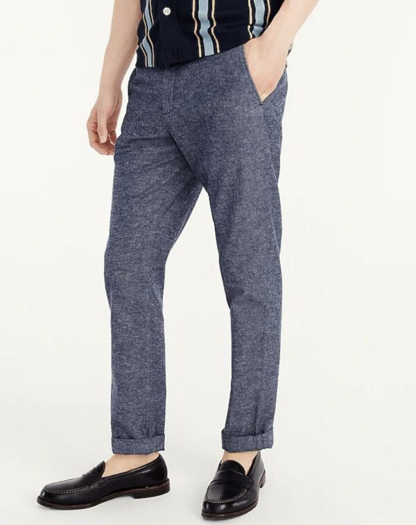 a man wearing stretch chino pants