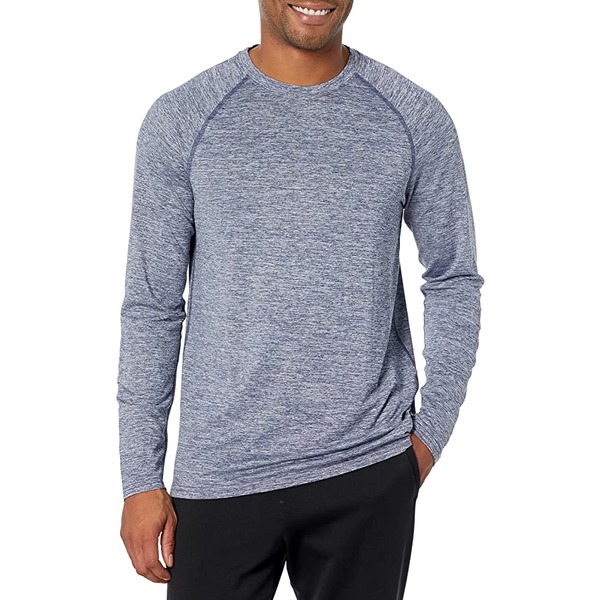 a man wearing a stretch long sleeve shirt