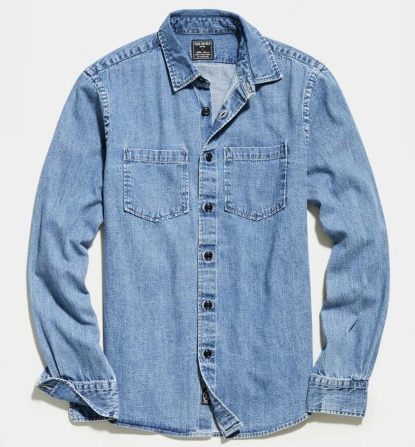 long sleeve button front denim overshirt