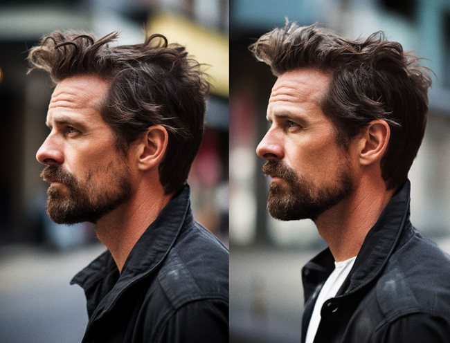 before and after: a man shaved the patchy part of his beard to increase appearance of fullness