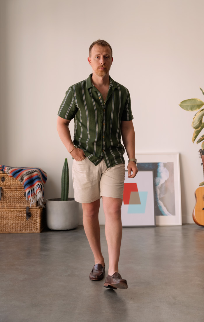 summer outfit with shorts and penny loafer