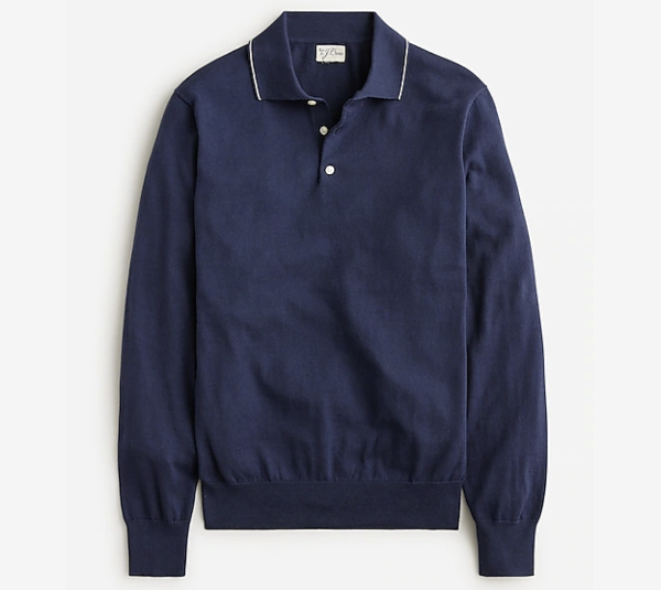 a white tipped collar trim long sleeve sweater polo