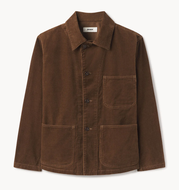 brown buck mason corduroy jacket on white background