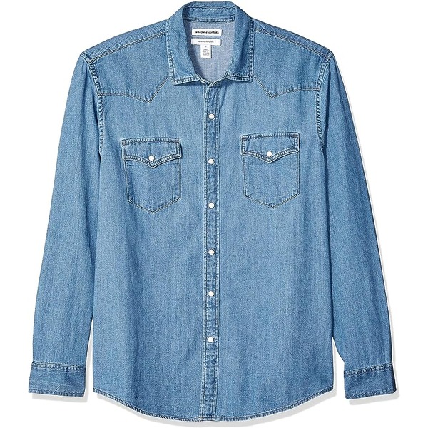 a long sleeve button front denim shirt