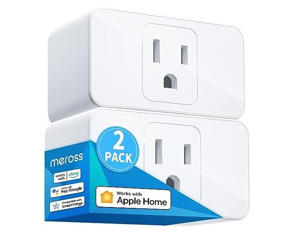 a set of two voice controlled smart plug outlets