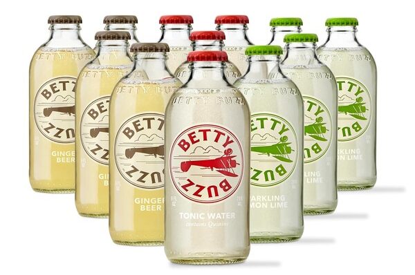 glass bottles containing premium sparkling soda