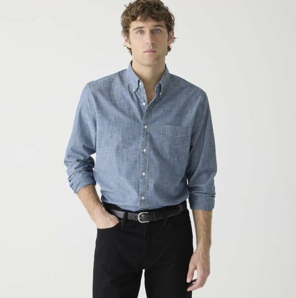 man wearing a chambray shirt